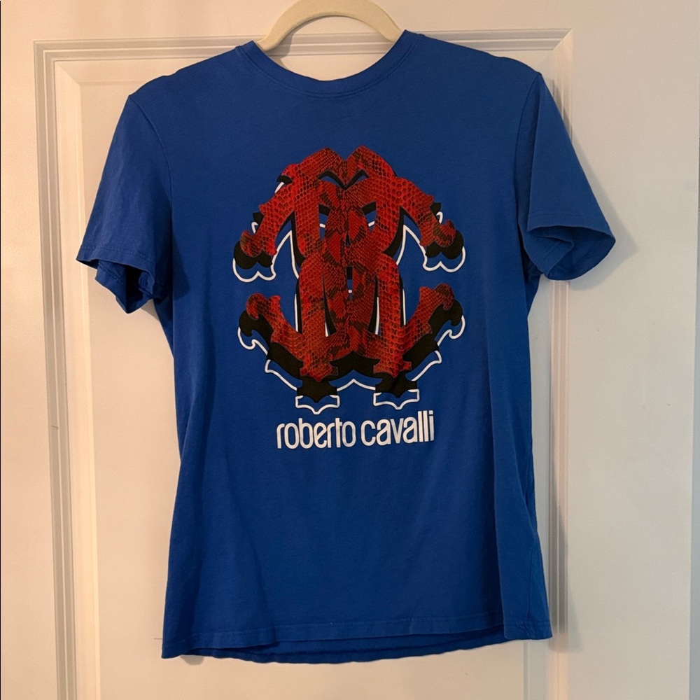 Roberto Cavalli Blue and Red Graphic Tee